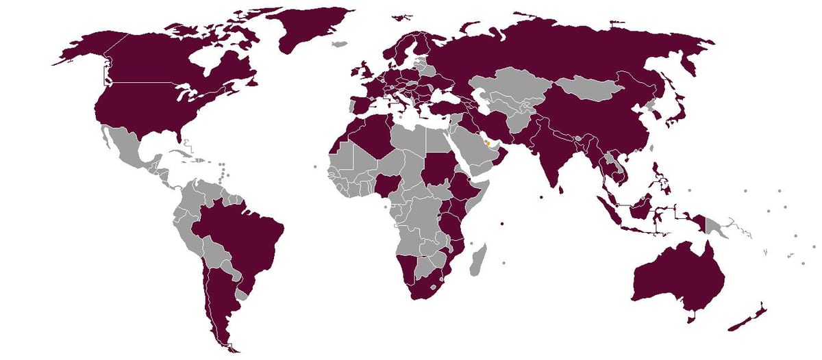 qatar airlinesin kohteet kartta