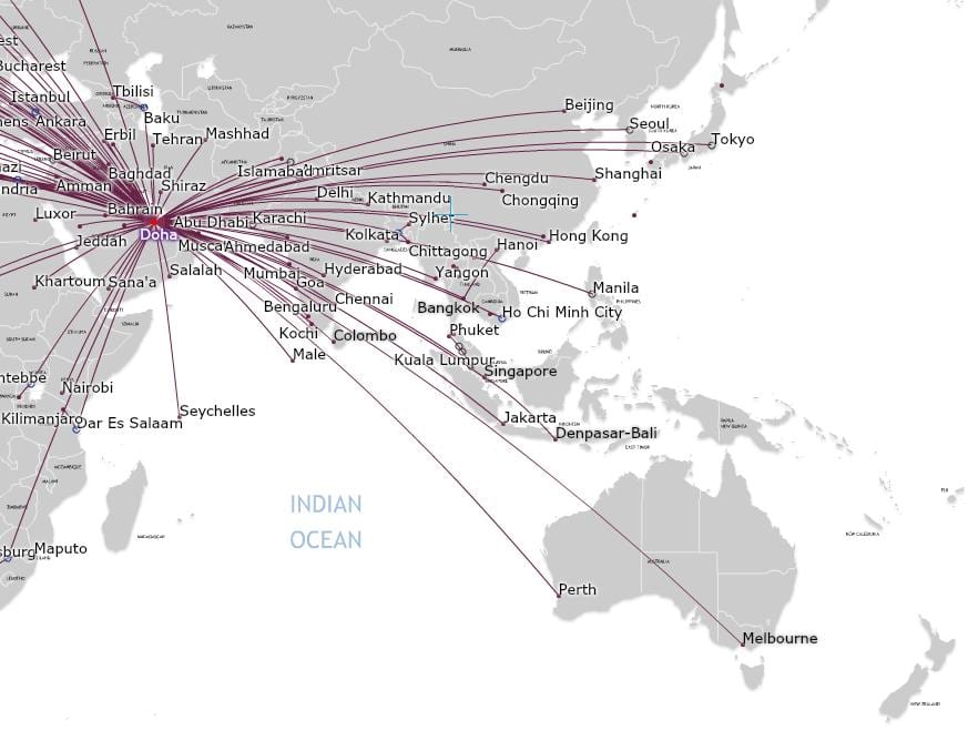 qatar airlines kartta
