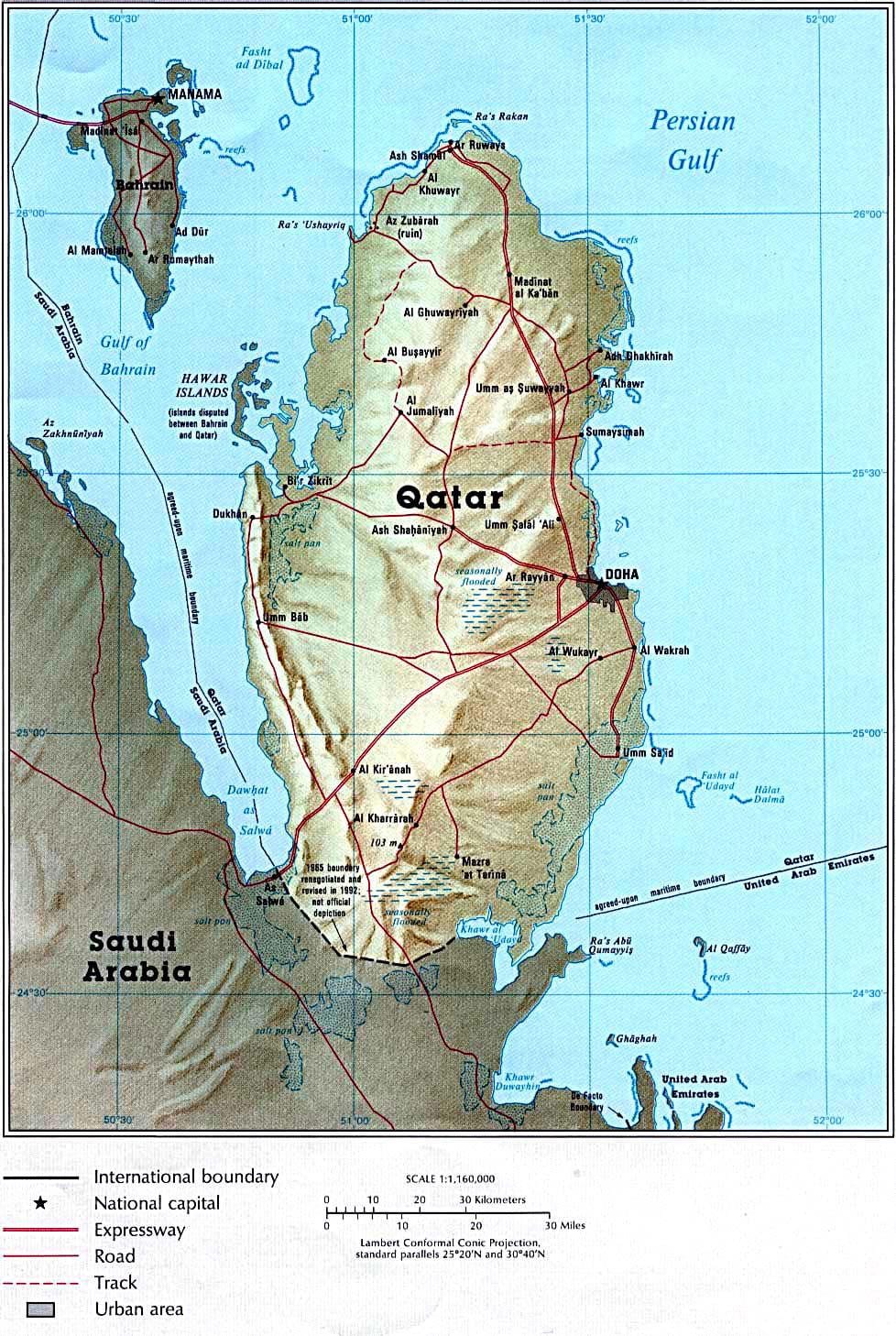 Kartta qatar fyysinen