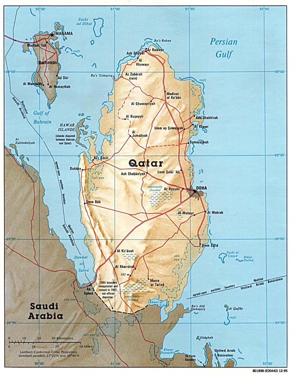 Qatar kartta - Qatar koko kartta (Länsi-Aasia - Aasia)