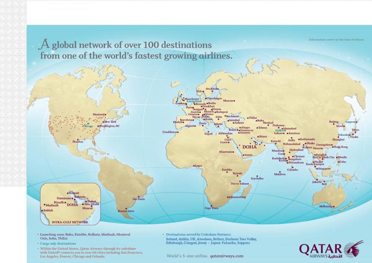 qatar lento reittejä kartta
